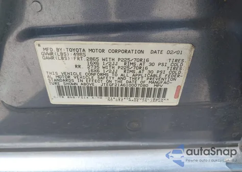 2001 Toyota Highlander V6 из США, поврежденный, VIN JTEGF21A610007080